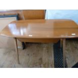 Ercol elm serving table, rounded rectangular with under sliding drawer, on square section