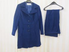 Miss Hanro blue trouser suit, a Trisco blue dress with belt, a lady's red trouser suit, a green