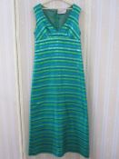 Miss Nouvelle 1960's full length cocktail dress, sleeveless in blue turqoise green with lame threads
