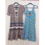 Printed cotton peasant style dress labelled Richard Shops, a cotton sundress, turquoise with