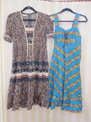 Printed cotton peasant style dress labelled Richard Shops, a cotton sundress, turquoise with