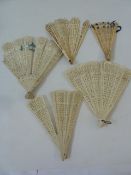 Five pierced bone fans,  (5)