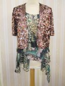 Multi-coloured sequin short bolero top with three quarter length sleeves, a Hebreding wool and