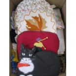 Quantity of table linen, tea cosies, a rag rug, etc (1 box)  Condition ReportPlease see additional