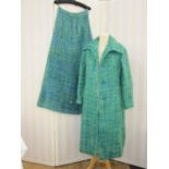 Bernat Klein vintage mohair tweed coat in greens, blues and turquoise with a matching maxi skirt,