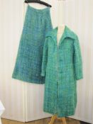 Bernat Klein vintage mohair tweed coat in greens, blues and turquoise with a matching maxi skirt,