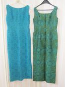 Two silk full length sleeveless evening dresses (2)