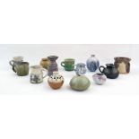 Various items of assorted studio pottery to include mugs, miniature jugs, vase marked 'Haldaas', etc