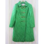 Belleville et Cie green satin double-breasted coat