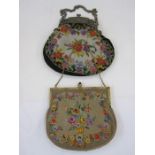 Silver-coloured metal frame, pierced and chased with images of cherubs, etc on a tapestry bag and