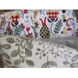 Length of modern crewelwork furnishing fabric, a curtain and other remnants (1 bag)