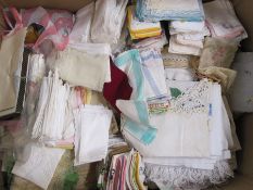 Large quantity of handkerchiefs, hand towels, table linen, etc (1 box) Condition Report.