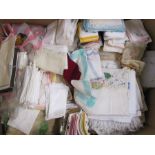 Large quantity of handkerchiefs, hand towels, table linen, etc (1 box) Condition Report.