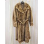 1970's full length mink coat banded hem, cuff sleeves with belt and a metal buckle