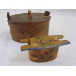 Scandinavian bentwood box (one support loose but present) and another smaller painted Scandinavian