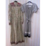 English lady's sleeved long floral dress, a long shirt dress, another, long maxi-style dresses, a