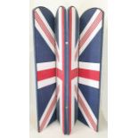 Four-fold draught screen decorated in Union Jack style fabric, 167.5cm high, unique, created by