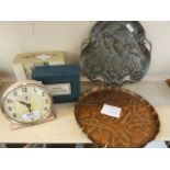 A Jock pink alarm clock, a pair of Royal Worcester egg Coddlers, boxed, a pair of Dartington