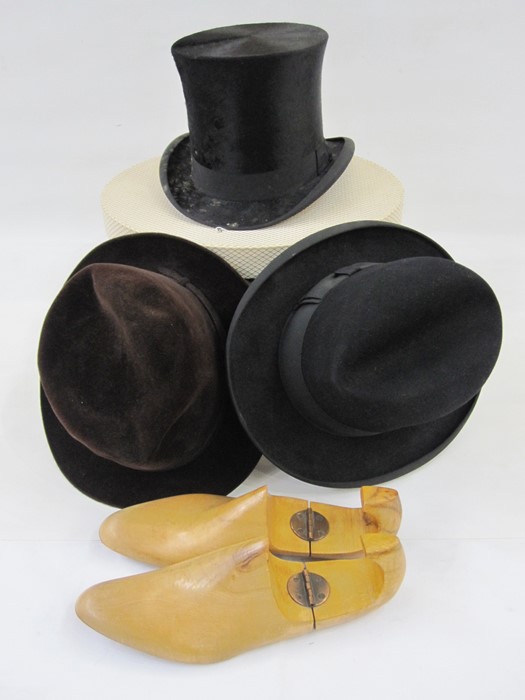 Gentleman's top hat labelled 'City Cork Hat Company, 45a Cheapside' and labelled 3, a Dunn & Co