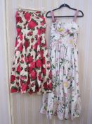 1950's vintage dresses, including Horrockses white party dress with lilac print, a bow detail to the