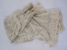 Cream Assuit shawl with silver-coloured metal decorations Condition ReportApprox 61 x 190cm  Good