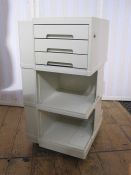 Late 20th century portable office tidy, rectangular cream plastic with drawers, shelves,