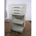 Late 20th century portable office tidy, rectangular cream plastic with drawers, shelves,