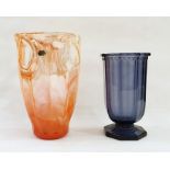 Art Deco Du Val-Saint Lambert 1935 vase with smoky amethyst ground and a Murano orange ground