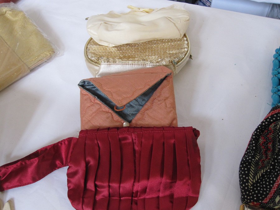 Various evening bags including gold kid, sequins, embroidered, blue beaded 1960's bag, pair of kid - Image 3 of 9