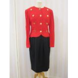 Belleville Sassoon Lorcan Mullany red coat dress, fitted as a suit with four rows of three brass