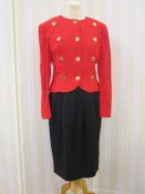 Belleville Sassoon Lorcan Mullany red coat dress, fitted as a suit with four rows of three brass