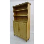 Vintage pine dresser, the open shelves above two cupboard doors, turned supports, 99cm x 182cm