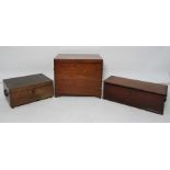 Old hardwood military style two (swan neck) handled box with corner dovetail joints, an empty fitted