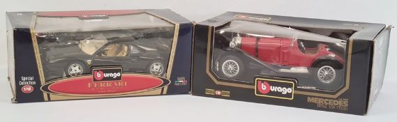 Burago Mercedes Benz SSK 1928, boxed and a Burago Ferrari, boxed (2)