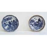 Two early 19th century Chinese export porcelain blue and white saucers, printed in blue with