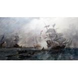 After W Brierly  Coloured engraving  "The Decisive Action with the Armada off Gravelines, 30th