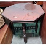 19th century octagonal centre table, moulded edge, turned supports, stretchered base