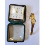 Lady's Rotary wristwatch in yellow metal and a Swiza travelling clock (2)