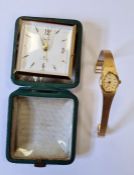 Lady's Rotary wristwatch in yellow metal and a Swiza travelling clock (2)