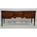 18th century oak low dresser with three short deep drawers and pair shallow drawers, all with