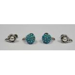 Pair of platinum, pearl and white enamel screw patterned earrings, each of circular pearl within