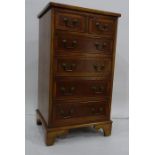 20th century yew narrow chest of two short over four long drawers, 47 x 84cm