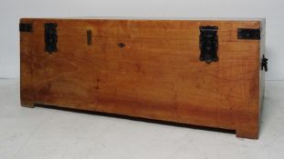 Wooden trunk with iron bindings, 106 x 42cmCondition Reportsee image of interior, repair to the back