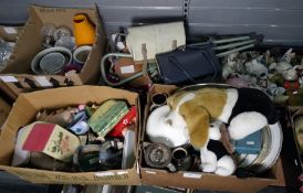 Collection of ornamental pigs, a box with pigs on, a soft toy hound, another and a Wedgwood 'Black