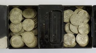 Collection of silver George V florins, predominately 1920's, 1965 shilling coin and 1838 fourpence