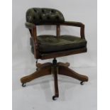 20th century office swivel "Captain's" chair in green leatherette upholstery