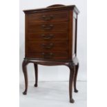 Early 20th century mahogany ebony and boxwood strung chest of five short drawers on cabriole