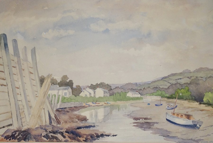 Irene Jago Watercolour Estuary scene signed lower right together with two further prints