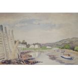 Irene Jago Watercolour Estuary scene signed lower right together with two further prints