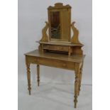 19th century pine and possibly ash dressing table with single mirror superstructure with two short